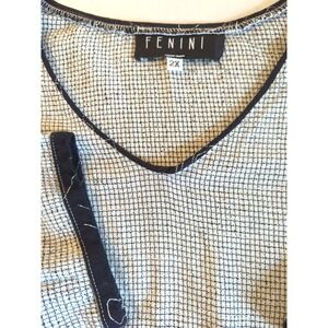 Vintage FENINI Tunic Shirt Top 2X Lagan Look  Blk White Check  Art To Wear Chic